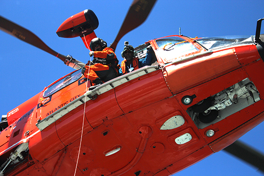 Close up of Coast Guard helicopter